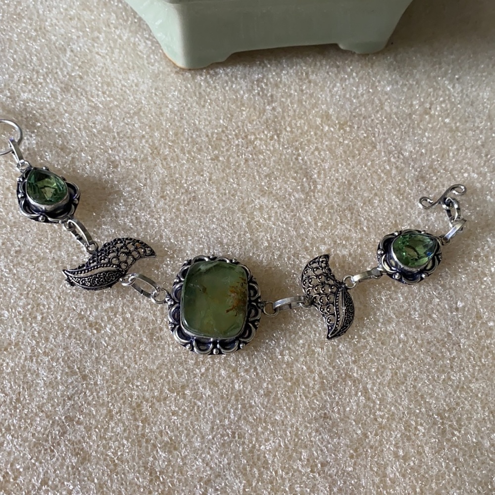 Vintage 925 chrysoprase and peridot bracelet - Picture 6 of 6